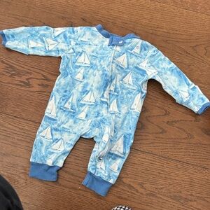 Blue Sailboat Print Kids Bodysuit Footless